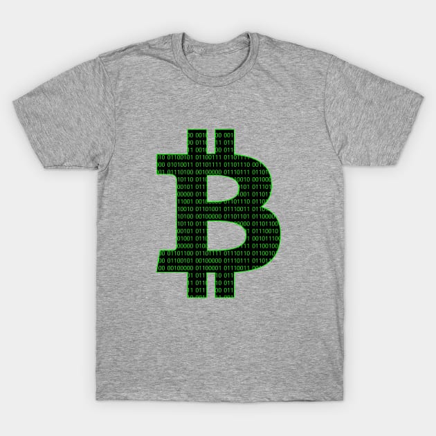 Bitcoin symbol BTC binary green computer code T-Shirt by Brasilia Catholic